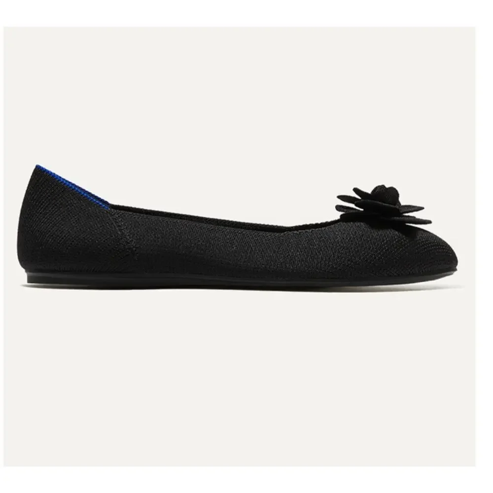 Rothy’s The Petal Square 3D rosette Black ballerina flats slippers shoes sz 12